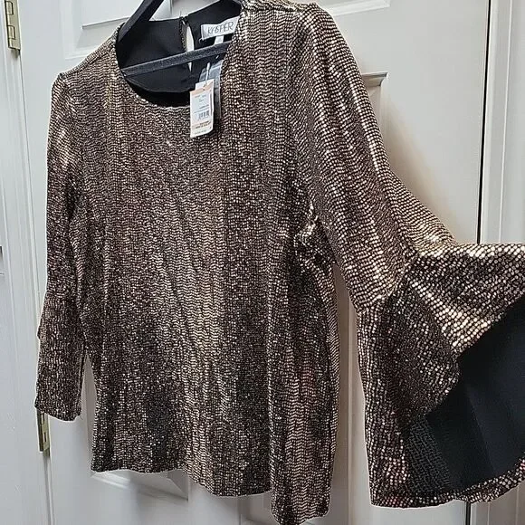 Kasper Plus Size 2X Gold & Black Metallic Top Blouse Party Festive NEW - Picture 5 of 9